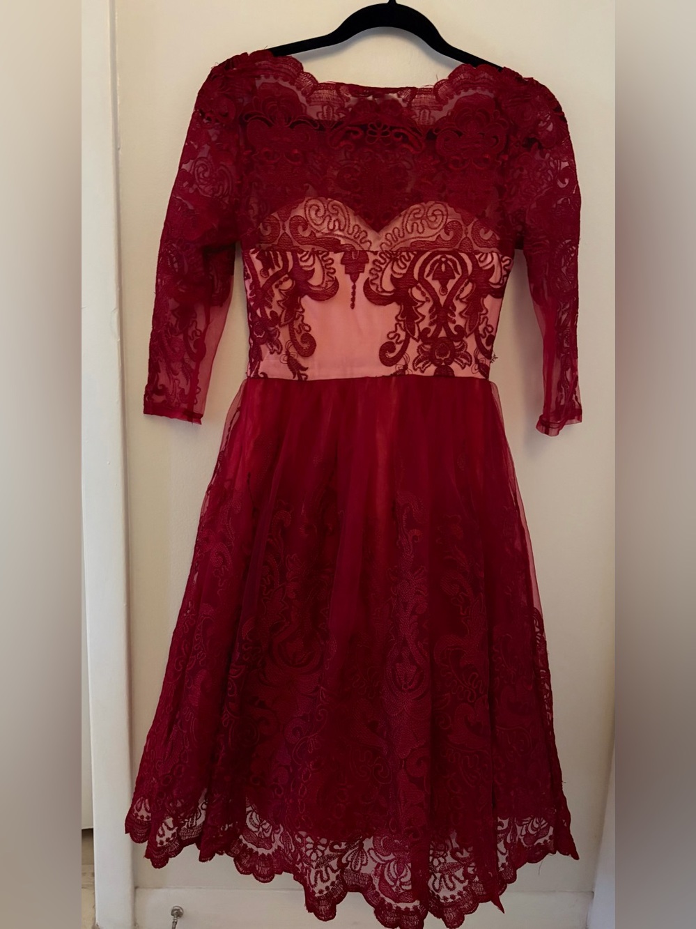 Chi Chi London Burgundy Lace Party Dress - 2 - Picture 2 of 8